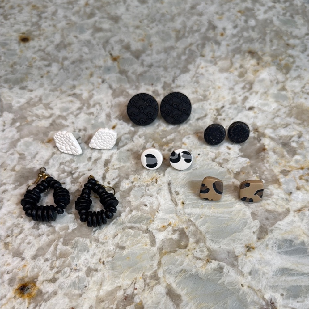 6 sets of Black and White with animal print  Earrings